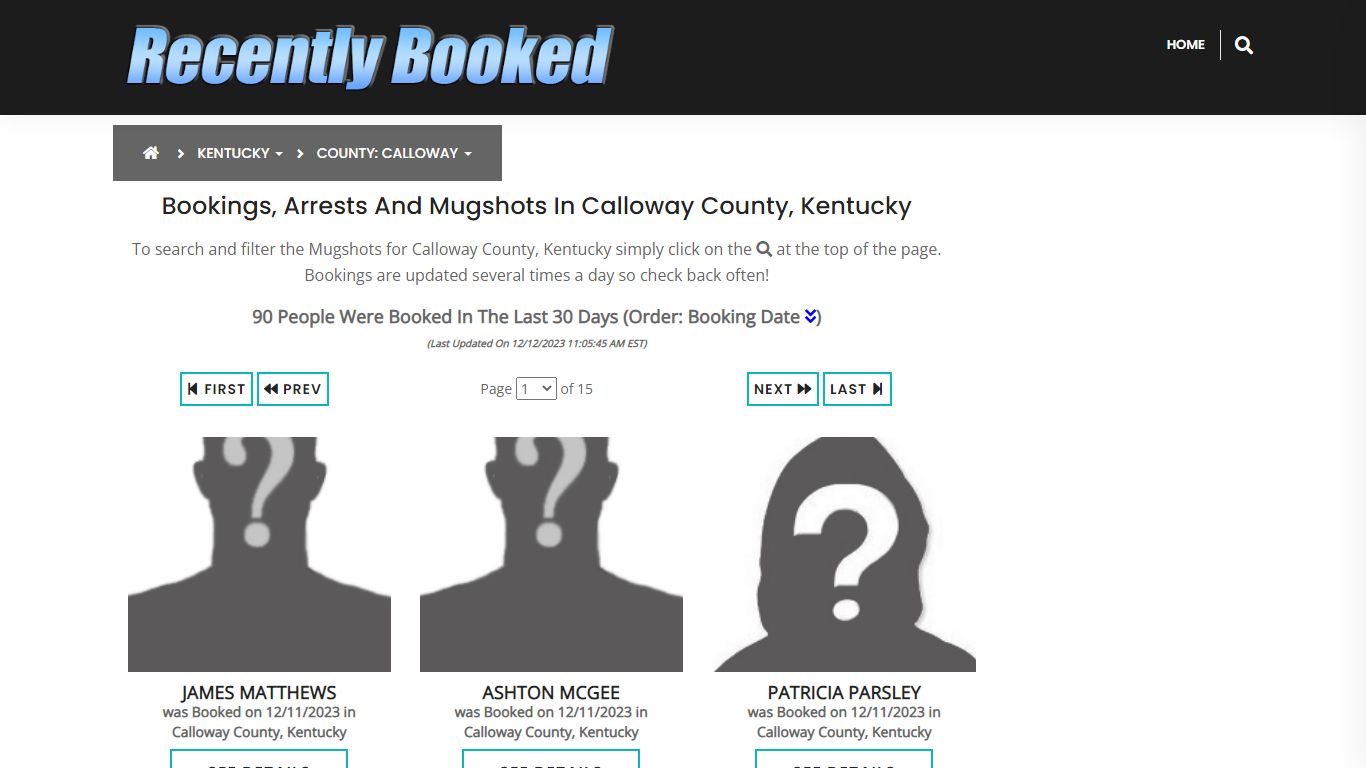 Bookings, Arrests and Mugshots in Calloway County, Kentucky